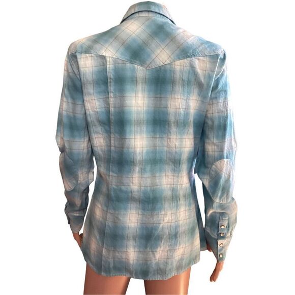 Women’s Stetson Turquoise Plaid Snap Front Shirt M - Picture 3 of 10